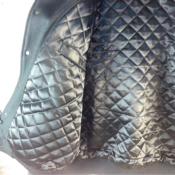 Vintage 90s Black 100% Leather & Wool Letterman Jacket Made in USA Mens XL Long - Picture 14 of 16